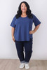 Plus Size Deep Blue Cotton Short Sleeve Top