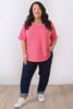Plus Size Pink Scoop Neck Cotton Stretch Top