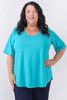 Plus Size Turquoise Scoop Neck Cotton Stretch Tee