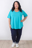 Plus Size Turquoise Short Sleeve Cotton Top