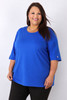 plus size Blue Elbow Sleeve Stretch Cotton Top