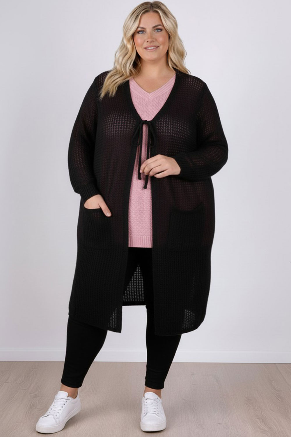 Plus Size Long Black Cardigan