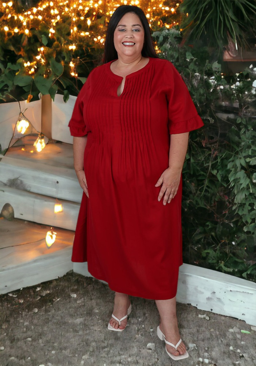 Plus Size Red Linen Blend Dress | Sizes 18-32 | Curvaceous Australia