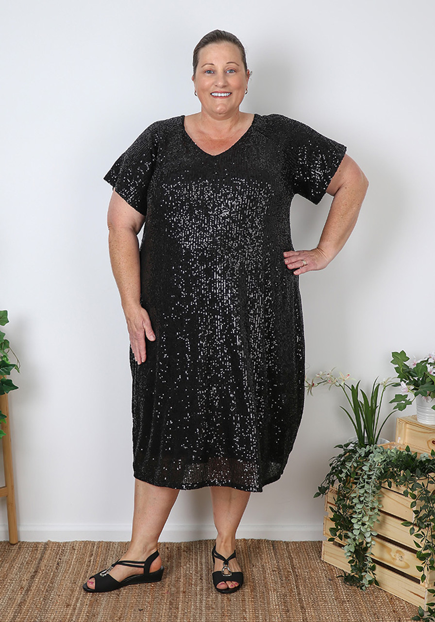 Plus Size Black Sequin Stretch Leggings