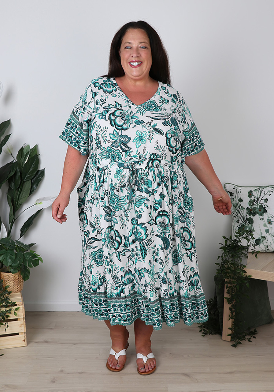 Plus Size Emerald Green Boho Midi Dress | Curvaceous