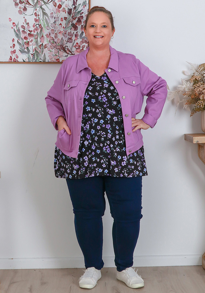 Plus Size Lilac Denim Jacket With Pockets | Curvaceous Plus Size Lilac Denim Jacket With Pockets | Curvaceous