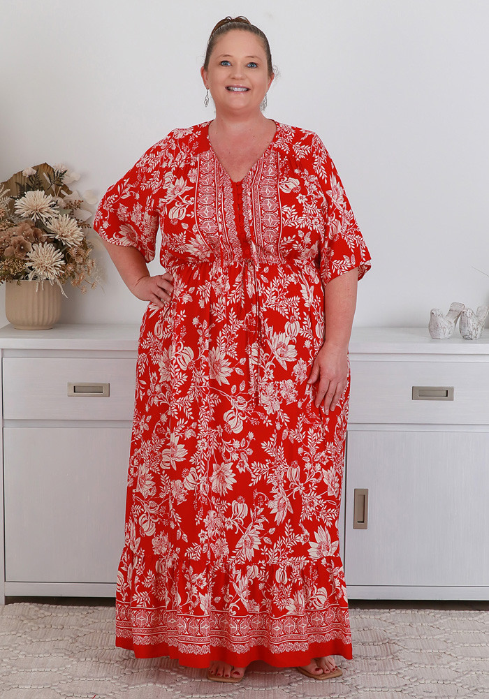 Plus Size Vibrant Red Boho Maxi Dress Curvaceous