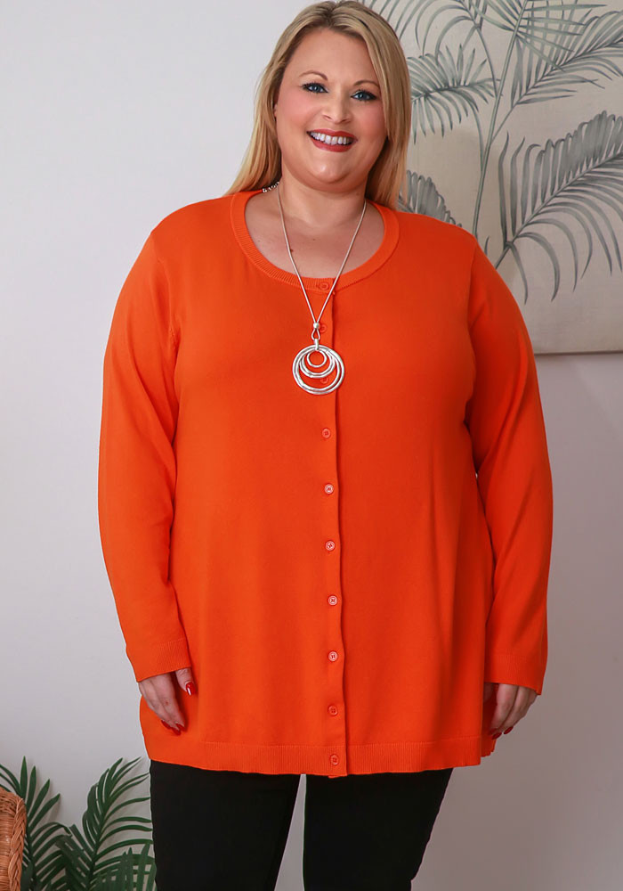 Plus Size Button Up Fine Knit Orange Cardigan Curvaceous