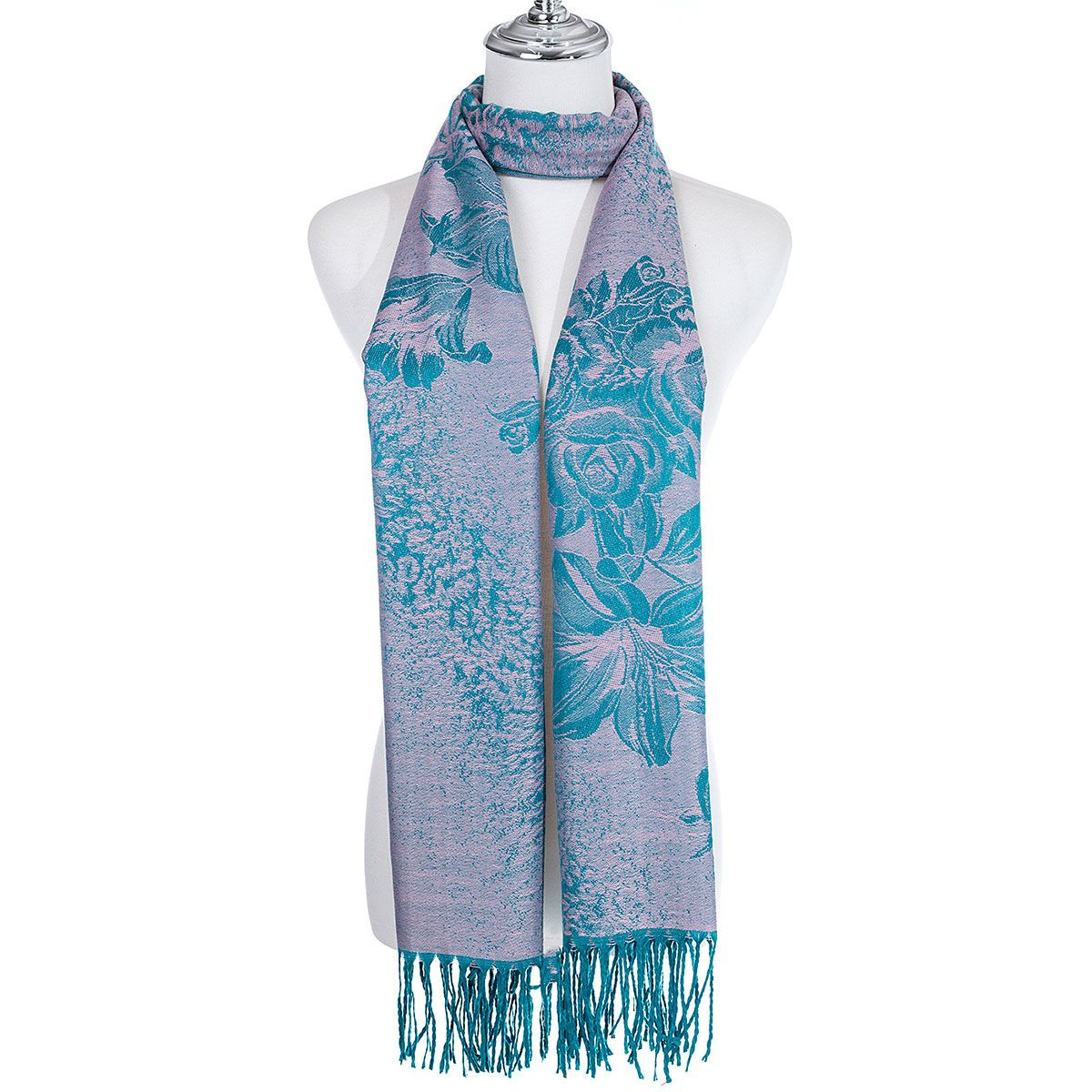 Teal And Pink Scarf With Large Floral Detail Curvaceous