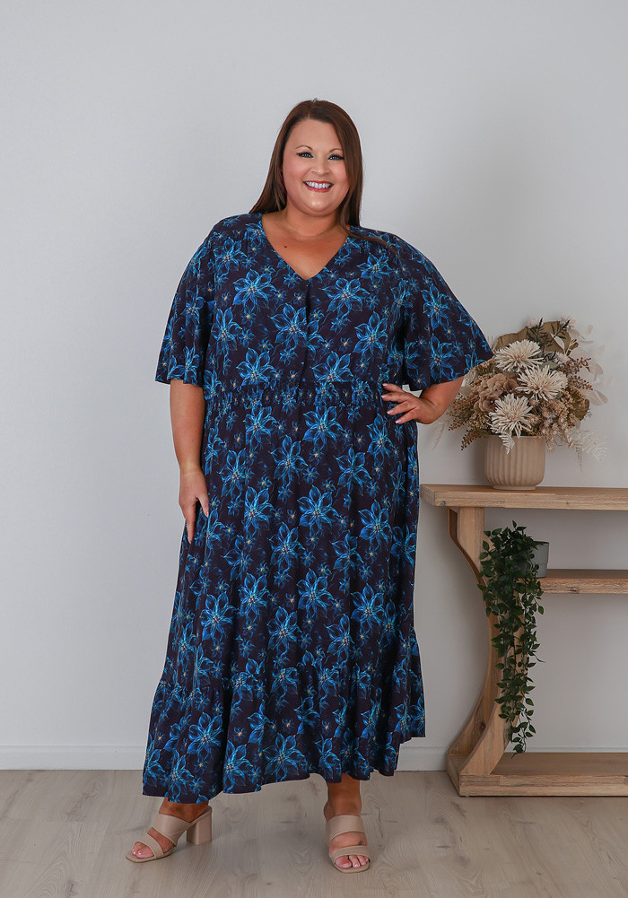Plus Size Midnight Floral Shirred Waist Dress Curvaceous