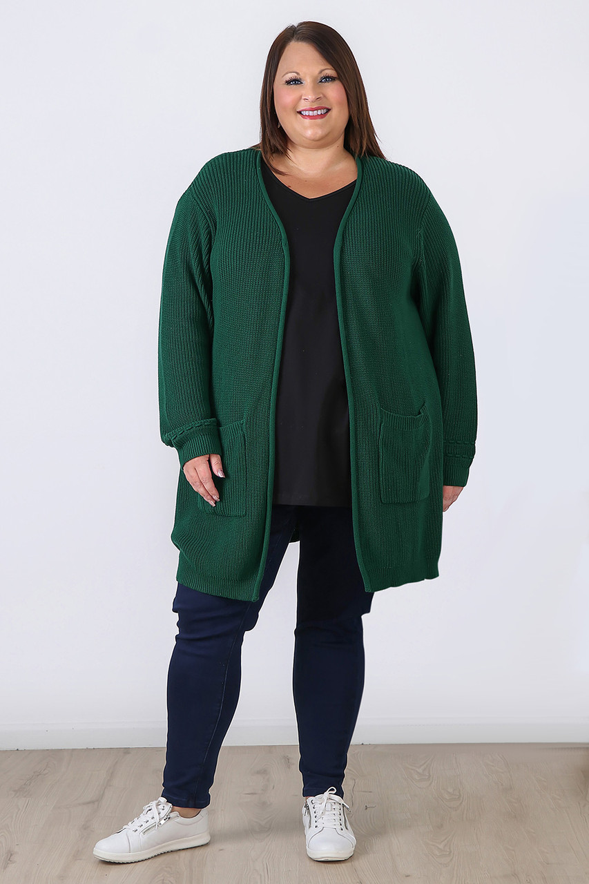 Plus Size Bottle Green 100% Cotton Cardigan | 18 to 32 Curvaceous