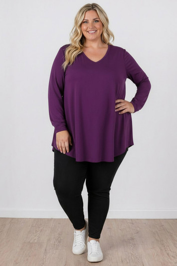 Plus Size Purple Long Sleeve Swing Top