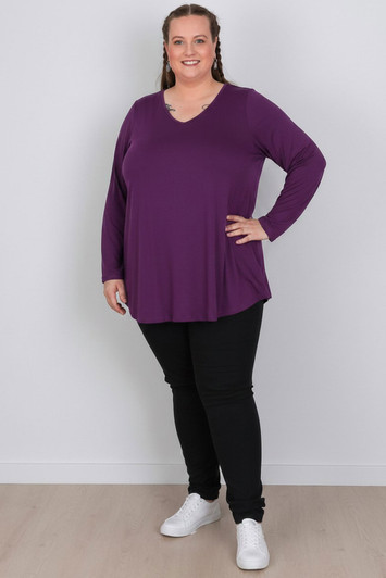 Plus Size Purple Long Sleeve Swing Top