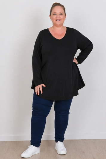 Plus Size Black Long Sleeve Swing Top