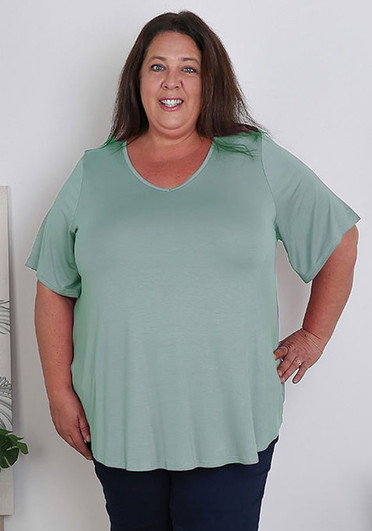 Plus Size sage Casual Comfort V Neck Tee
