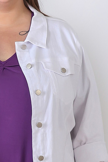 Plus Size White Denim Jacket With Pockets