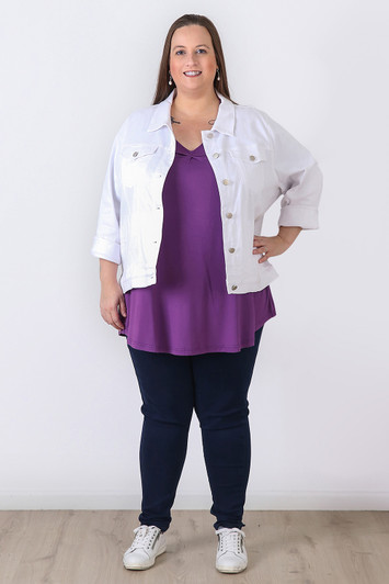Plus Size White Denim Jacket With Pockets