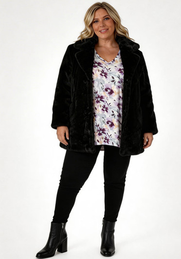 Black Faux Fur Winter Coat