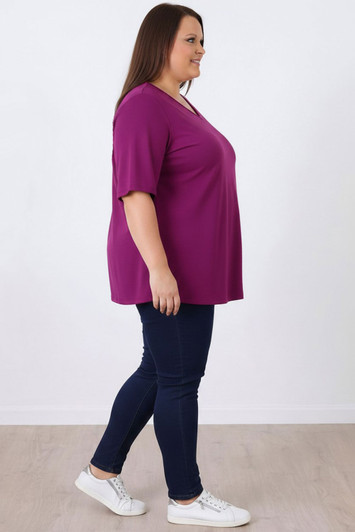 plus size Purple Cotton Stretch V Neck Tee 