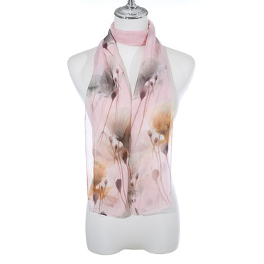 Pink Oriental Poppy Chiffon Scarf