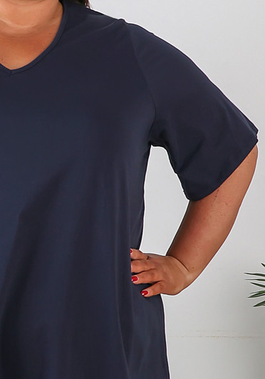 Plus Size Navy V Neck Cotton Tee 