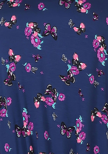 Plus Size Navy Floral Butterfly V Neck Top