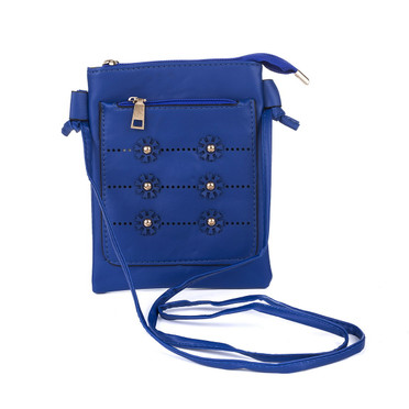 Royal Blue Laser Cut Sun Detail Two Pocket Cross Body Bag