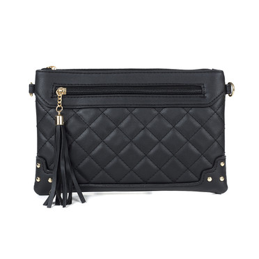 Black Diamond Stitch Two Pocket Bag With Tassel