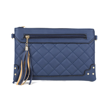 Navy Diamond Stitch Two Pocket Bag With Tassel