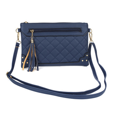 Navy Diamond Stitch Two Pocket Bag With Tassel