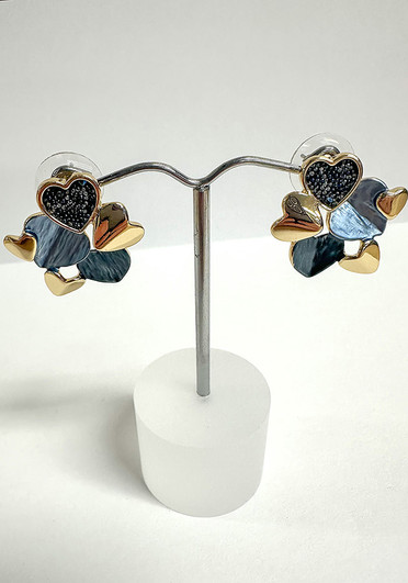 Blue And Gold Heart Stud Earrings