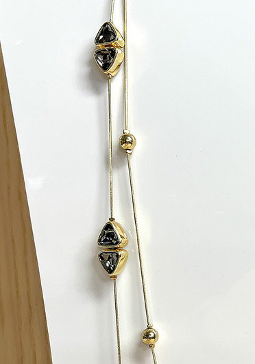 Black Glass And Metal Bead Double Strand Gold Necklace