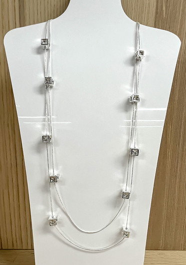 Crystal Cubes Double Strand Silver Necklace