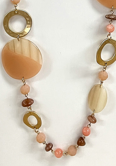 Tones Of Peach Acrylic And Glass Bead Necklace