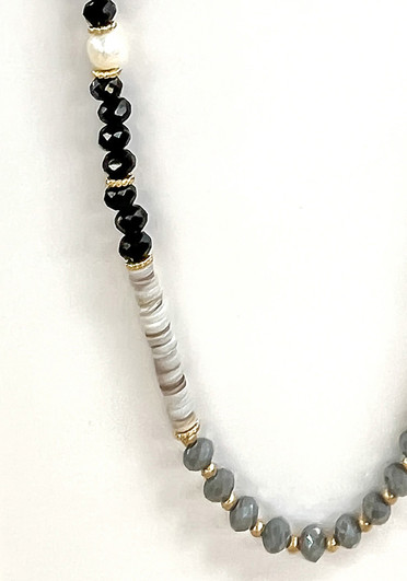 Black And Grey Natural Stone And Freshwater Pearl Necklace