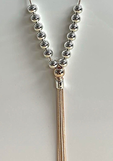 Silver and Rose Gold Beaded Tassle Necklace