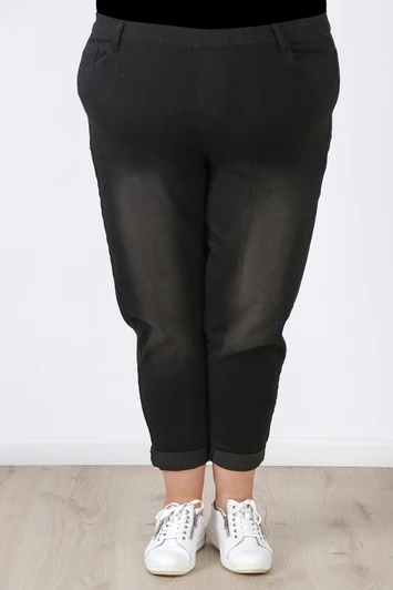 Plus Size Black White Wash Pull On Stretch Denim Boyfriend Jeans