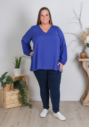 Plus Size Long Sleeve Cobalt Blue Top