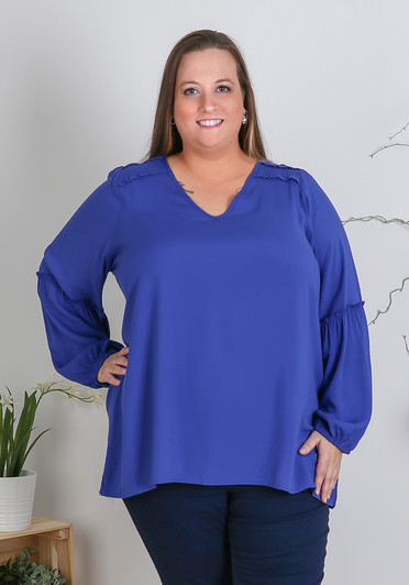 Plus Size Long Sleeve Cobalt Blue Top