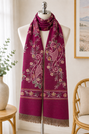 Hot Pink Boho Floral Scarf
