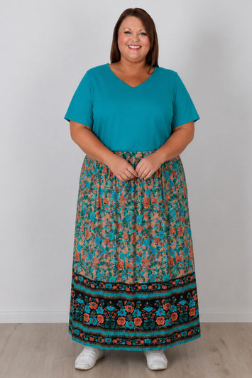 Aqua And Pink Floral Skirt