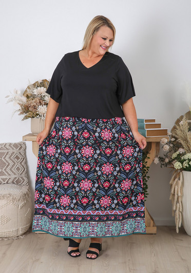 Plus Size Black Floral Skirt