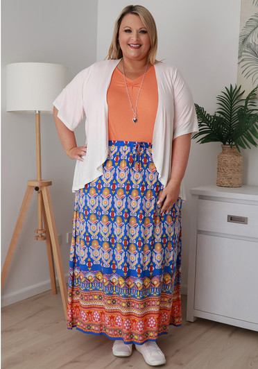 Plus Size Blue Patterned Skirt
