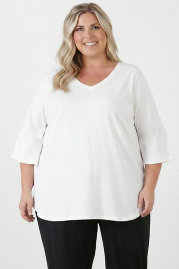 White V Neck Short Sleeve Top