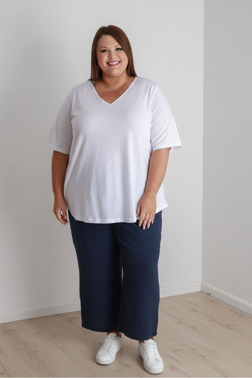 Plus Size Navy Textured Casual Pant