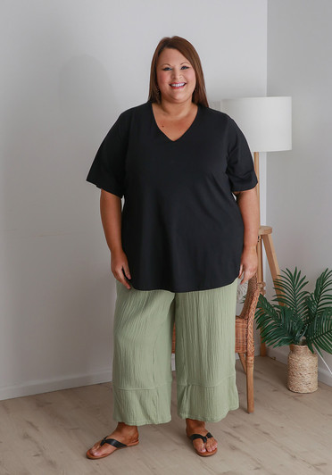 Plus Size Sage Green Textured Casual Pant