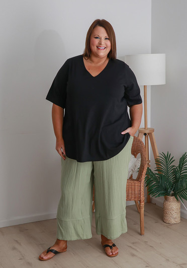Plus Size Sage Green Textured Casual Pant