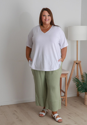 Plus Size Sage Green Textured Casual Pant