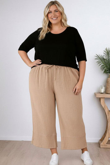 Plus Size Latte Textured Casual Pant