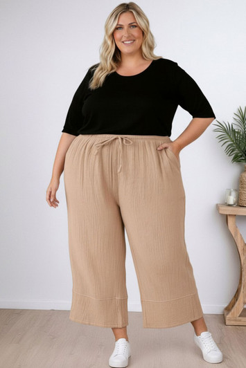 Plus Size Latte Textured Casual Pant